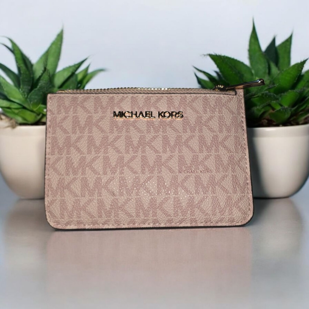Michael Kors Jet Set Card Case Wallet in Ballet Pink Logo | Zip Coin Pouch EUC